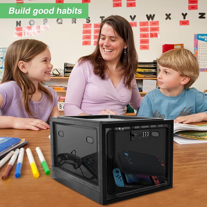 Lock Box for Medicines, Food, and Electronic Devices - Ideal for Keeping Medications Safe Locker, Lunch Snacks Locked Up Cabinet and Jail Cell Phones in One Lockable Container (Translucent Black)