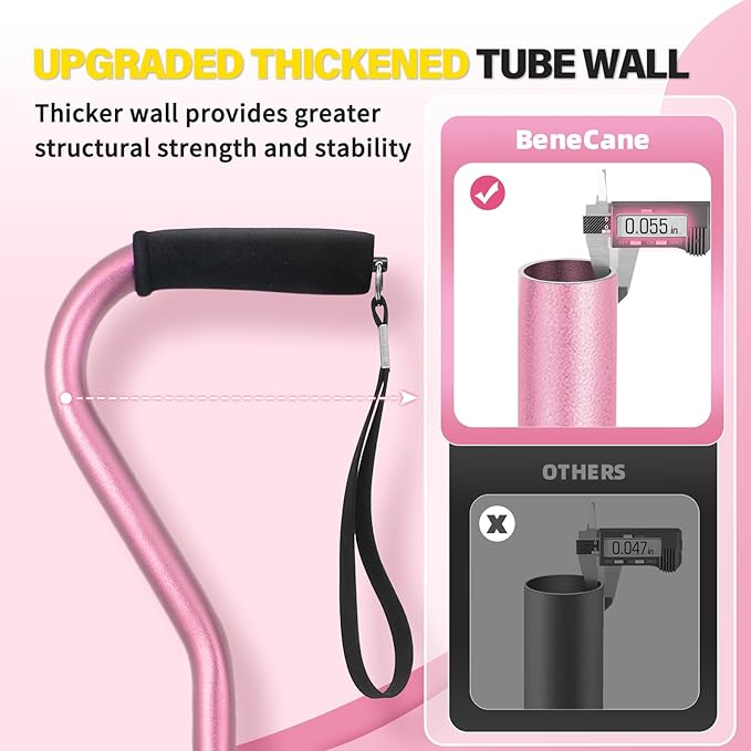 BeneCane Walking Cane Adjustable Cane with Offset Soft Cushioned Handle for Men & Women Lightweight Comfortable Extra Stability Base Mobility Aid for Men Women and Seniors