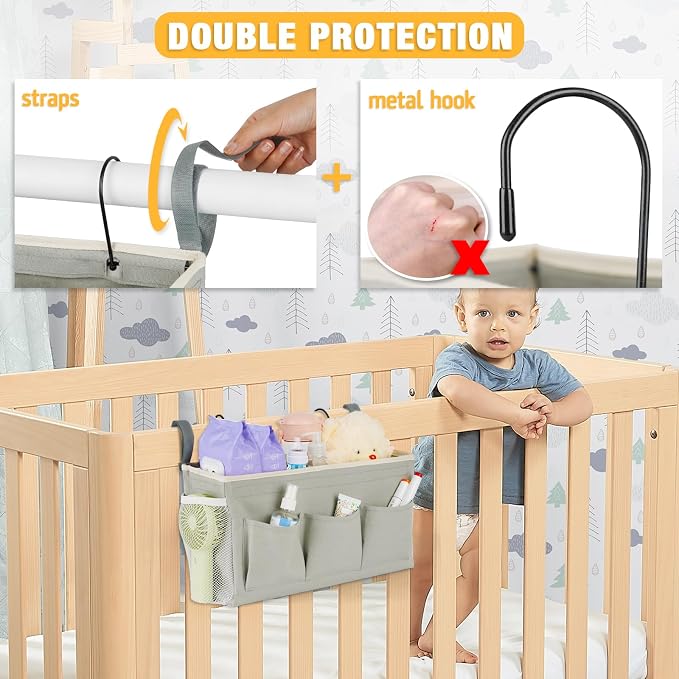Lilithye Bedside Caddy, Bedside Storage Bag Hanging Organizer for Bunk Bed | Bed Caddy with Fixed Straps and Water Bottle Holder for Home, College Dorm, Bunk Bed, Hospital Bed and Crib Bed Rails