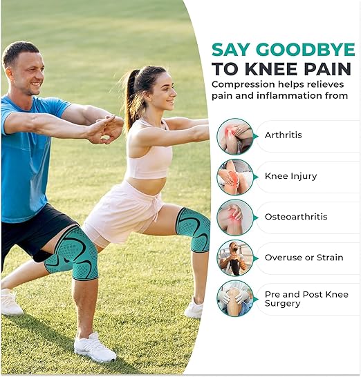 Modvel 2 Pack Knee Brace for Women & Men - Workout Knees Compression Sleeve for Knee Pain Relief Joint Support for ACL, Arthritis, Meniscus Tear Knees Brace for Sports, Rodilleras para Gym Fitness