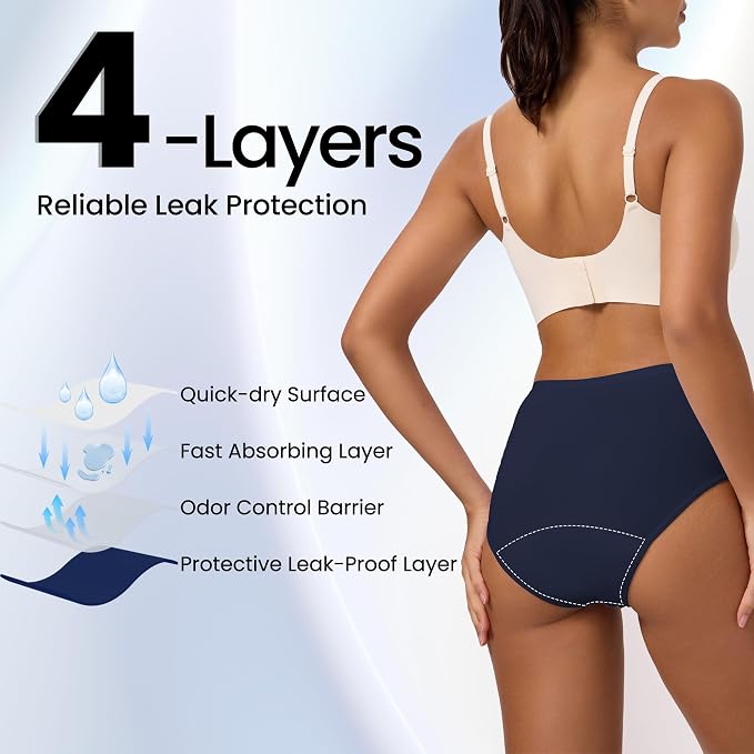 Battewa Leakproof Underwear for Women Incontinence Washable 5Color L | mid-waist panties,reusable,bladder leak protective briefs,pee proof,waterproof,40ml absorbent for Light to moderate leaks