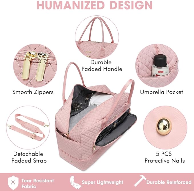 Initial Travel Duffle Bag for Women - Pink Personalized Weekender Bags Overnight Bag with Shoe Compartment & Wet Pocket Weekend Tote Bags with Toiletry Bag Monogram Xmas Gifts (Letter A)