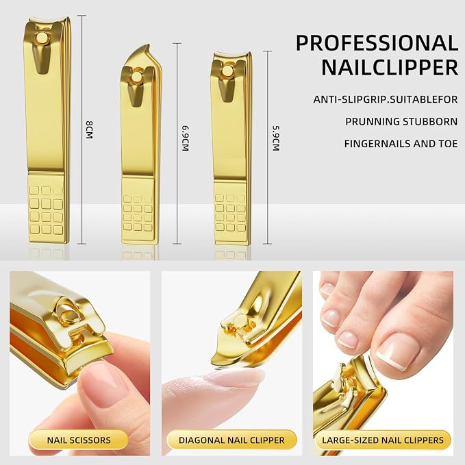 Manicure Set, Stainless Steel Nail Clipper Set with Travel Case | 12-Piece Set with Thicker Steel, Precision-ground Cutting Edges, and Smooth-finished Tools for Clean, Precise Trimming.