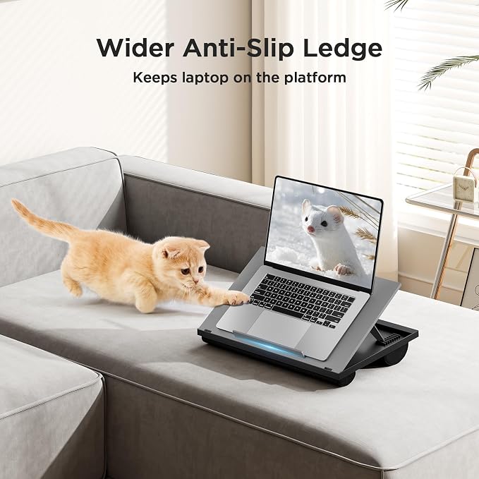 HUANUO Lap Desk with 8 Adjustable Angles – Up to 15.6" Laptop, Grey | Dual-cushion base, carry handle, 30% thicker for durability, wider anti-slip ledge, for home office, sofa, bed, car