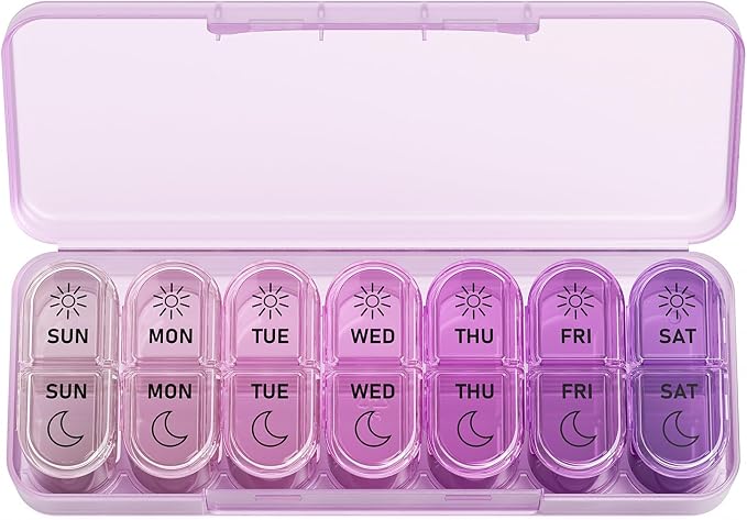Daviky Weekly Pill Organizer 2 Times a Day, 7-Day AM PM Medicine Case, Travel-Friendly Pill Box for Fish Oils, Vitamins & Supplements