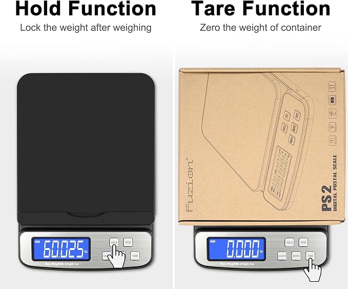 Fuzion Shipping Scale - Digital Postal Scale 88lb x 0.1oz, Flip-up Platform | All-in-1 Postal Scale, Large Display, Hold/Tare/PCS Counting, Easy Calibration, 5 Units, Scale for Packages, Small Business