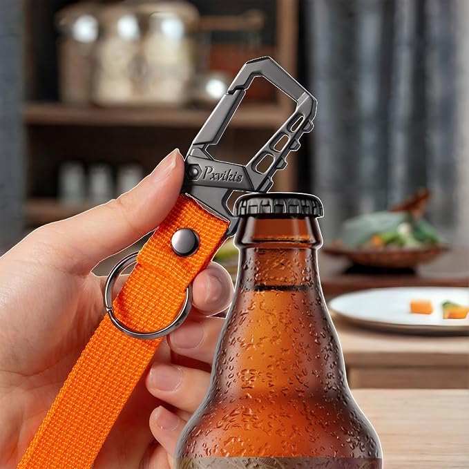 Metal heavy duty key chain carabiner clip bottle opener wrist lanyard ring car key fob unisex for men and women