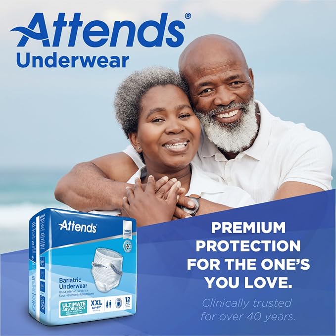 Attends Bariatric Adult Incontinence Underwear, 2X-Large (68–80”), [48 Count] – Ultimate Absorbency for Men and Women, Disposable Pull-On Diapers with Tear-Away Sides, AU50