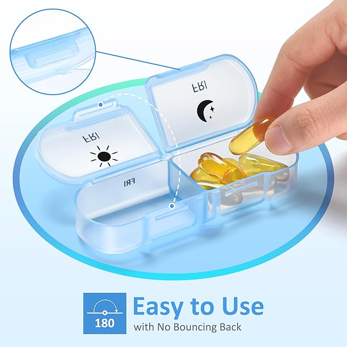 Fullicon Extra Large AM PM Pill Box Organizer 7 Day, Travel Medicine Pill Organizer 2 Times a Day, Large Supplement Vitamin Dispenser, Weekly Jumbo Pill Case Container for Purse (Black Rainbow)