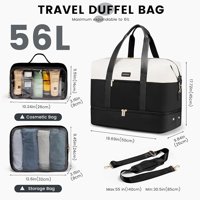 LOVEVOOK Weekender Bag for Women, Large Duffle Bag for Travel with 2 Packing Cubes, Carry on Overnight Bag with Shoe Compartment, Mom Hospital Bags for Labor and Delivery
