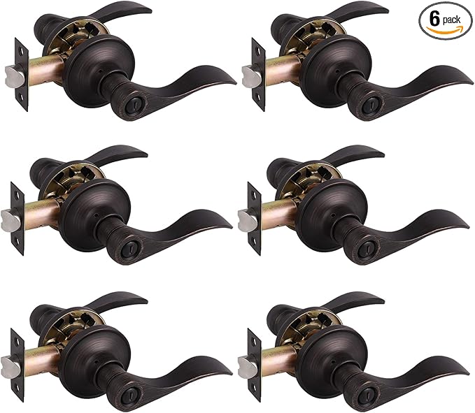 Gobrico 6 Pack Oil Rubbed Bronze Privacy Door Levers for Bathroom Bedroom, Keyless Door Locksets Knobs, Interior Door Handles with Lock, Drop Lever Style