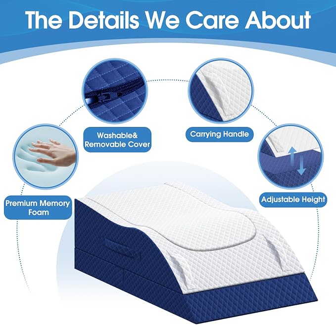TranquilRelax Leg Pillow, Leg Elevation Pillow with Pad and Memory Foam, Height Adjustable Bolster Pillow for Legs, Leg Pillow Elevation Blood Circulation, for Post-Surgery, Blue
