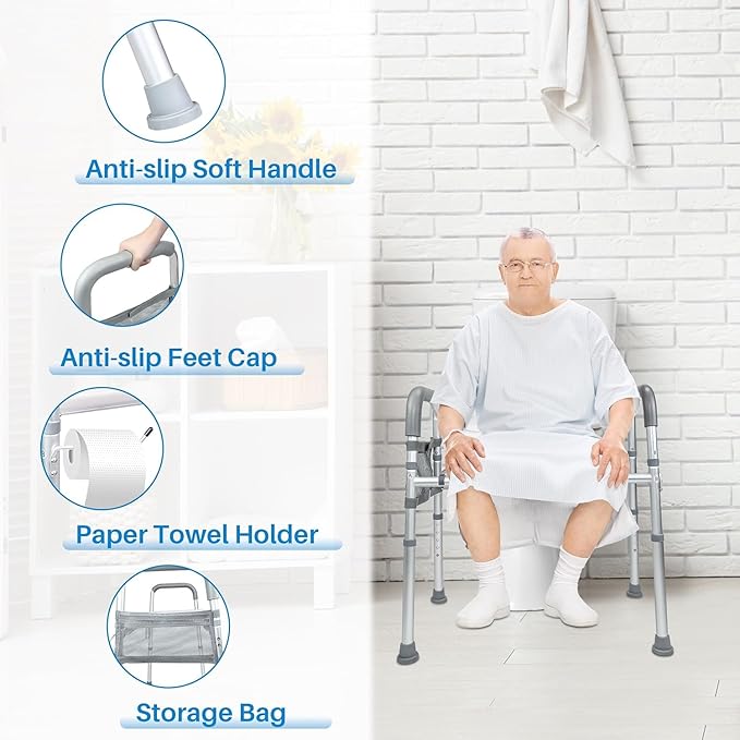 Raised Toilet Seat with Handles, Toilet Seat Risers for Seniors Width and Height Adjustable Raised Toilet Seat with Handles for Elderly
