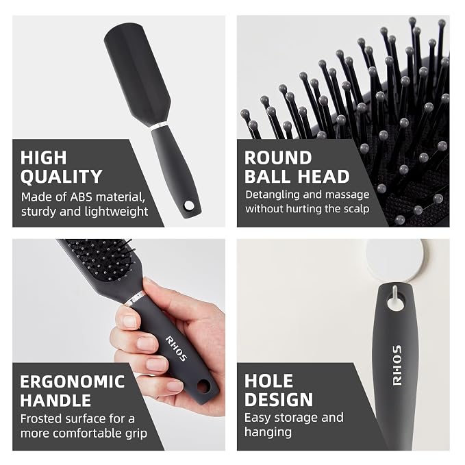 RHOS Hair Brush for Men - Detangler Hair Brush for Styling/Massage - Nylon Bristles with Cushion for Wet & Dry Hair, Bangs, Thin, Short Hair - Gray