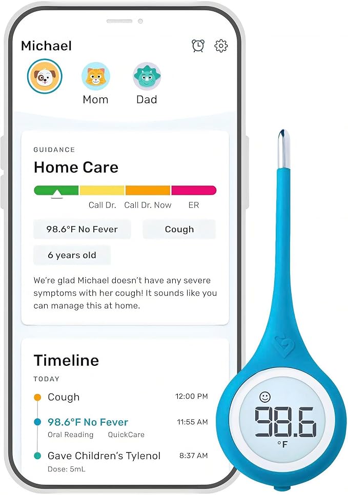Kinsa Smart,Fever, Digital Medical Baby, Kid and Adult Termometro - Accurate, Fast, FDA Cleared Thermometer for Oral, Armpit or Rectal Temperature Reading - QuickCare | Fast, accurate, FDA-cleared medical termometro for babies, kids and adults