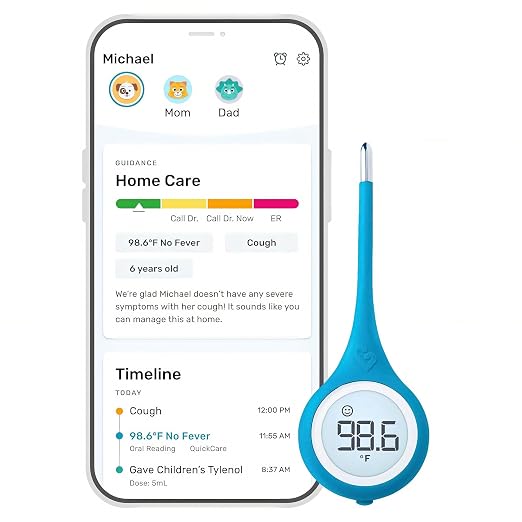 Kinsa QuickCare Smart Digital Thermometer, FDA Cleared | Medical termometro for oral, armpit or rectal readings for babies, kids and adults