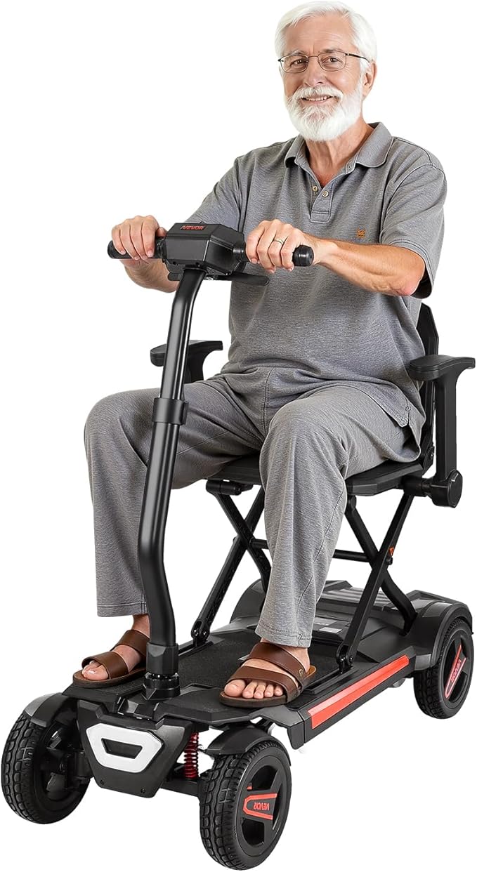 Mobility Scooter with Seniors & Adults, Electric Power Scooter, Dual Front Suspension Enhance Stability & Comfort, 4 Wheel Lightweight Foldable Design, Removable 24V 12Ah Long Range