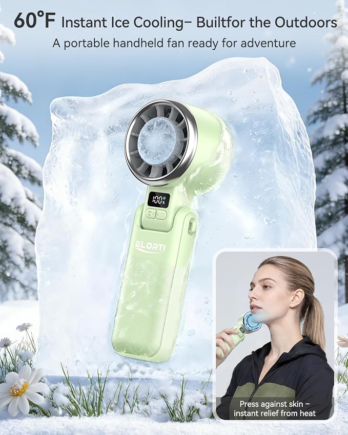 Portable Handheld Fan, USB Fan with Turbo & Ice Cooling, 5-Speed 4000mAh Rechargeable, 3-in-1 Mini Electric Fan, Lightweight & Compact for Outdoor, Camping, for Men & Women -Green