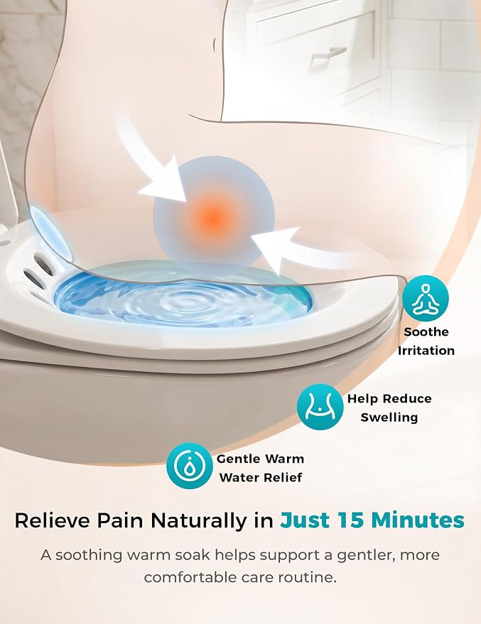 Pochik Sitz Bath for Toilet Seat Hemorrhoids and Postpartum Care, Yoni Steam Seat, Perineal Soaking, Collapsible, Flusher Hose, Drain Holes, Wider Seating Area - Blue