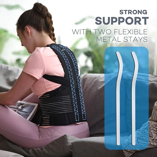SICHEER Posture Corrector Back Brace for Women & Men, Medium, Waist 34-38" | Adjustable posture trainer with breathable padding, dual metal stays, secure shoulder straps for all-day comfort and support