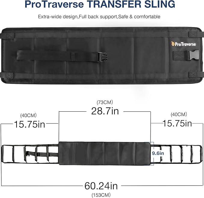 Transfer Sling with 10 Non-Slip Padded Handles – Lift Assist Gait Belt with Safety Waist Strap for Elderly & Injured – Bed, Wheelchair & Floor Transfers, Supports 330 lbs