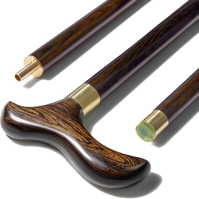 Folding Wooden Walking Cane for Men – 3-Piece Solid Wood Walking Stick with Brass Joints, Portable Travel Cane with Carry Bag, Wrist Strap & Gift Box