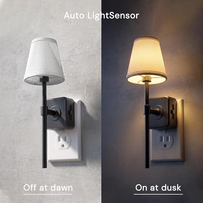 L LOHAS LED Night Light, Premium Fabric Linen Shade Plug in Night Light | 2 Pack Night Lights Plug Into Wall with 0-100 LM Dimmable, 3000K Warm LED Wall Night Light Bedroom, Living Room, Decor