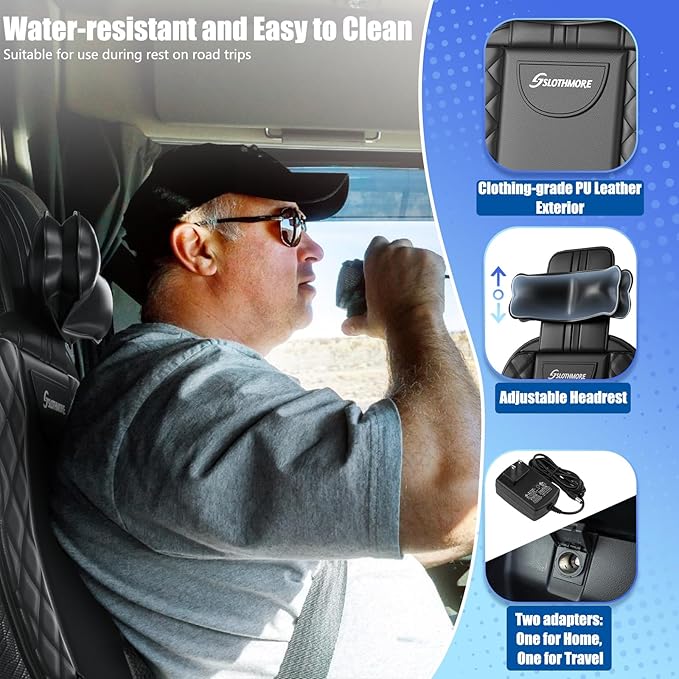 Back Massager with Heat & Traction & Vibration, Seat Massager Pad for Pain Relief Deep Tissue, Lumbar Traction, PU Leather, Foldable, for 5’ to 6’1”, Massage Chair Pad for Office Home