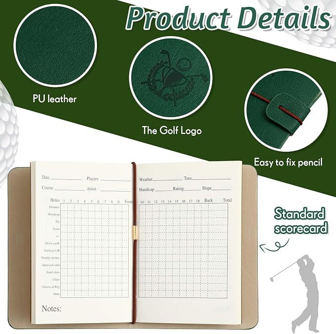 Yexiya Golf Scorecard Book with Pencil, Leather Golf Journal Scorecard Holder Accessories Notebook Log Pocket Score Cart Book Gift for Men Golfers, Sports and Outdoor Club Accessories