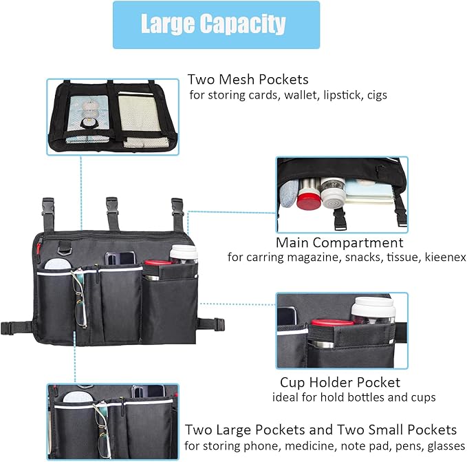 UlifeBetter Walker Bag Walker Basket for Folding Walker with Cup Holder, Rollator Organizer Storage Pouch Universal Folding Walker Accessories Walker Bags for Seniors Bag for Walker (Large Black)