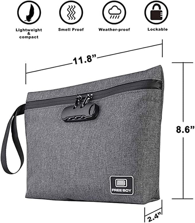 Free Boy Smell Proof Bags 11.8"x8.6"Durable Odor Proof Stash Bag with Combination Lock,Smell Odor Case Container