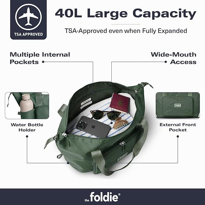 The Foldie Foldable Travel Bag for Women - 40L Weekender Bag with Multiple Pockets - Carry On Expendable Travel Bag