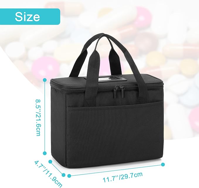 Trunab Insulated Medicine Storage Bag Travel Pill Bottle Organizer,Black | Medication Bag for Prescription, Insulin, Supplements or Medical Supplies,Bag Only