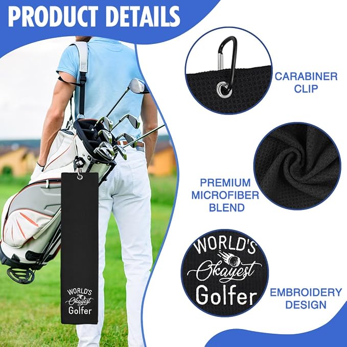 Hafhue World's Okayest Golfer Embroidered Golf Towel, Golfer Accessories for Men Women, Golfs Gifts for Men Women, Retirement Gifts for Dad Grandpa Golfs Lover Fan