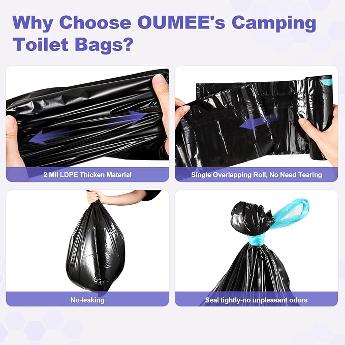 Lavender 30 Portable Toilet Bags with 30 Poo Gel Set, 8 Gallon | Camping Toilet Bags with Absorbent Gels Waste Bags, Portable Trash Bag for Camping Potty Rvs Travel