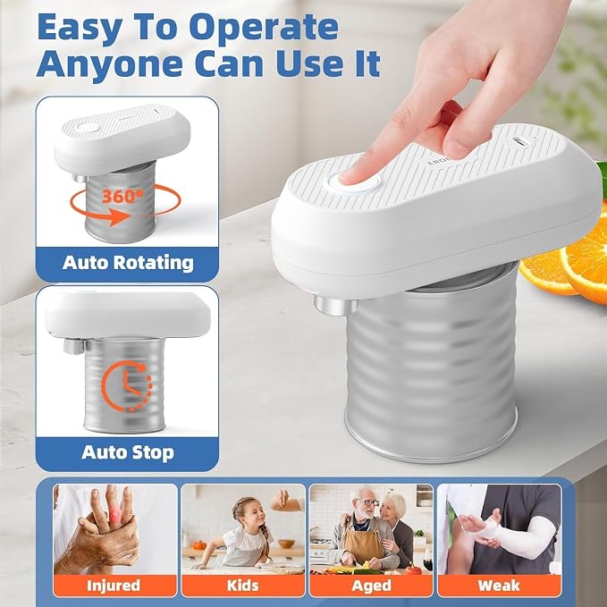 Auto Electric Can Opener, Rechargeable Can Openers for Seniors & Arthritis, One-Touch Automatic Can Opener, Hands-Free, Smooth Edge, Compact, Cordless, Food-Safe Kitchen Gadgets,White | One-Touch Rechargeable Battery Automatic Can Opener, Hands-Free, S...