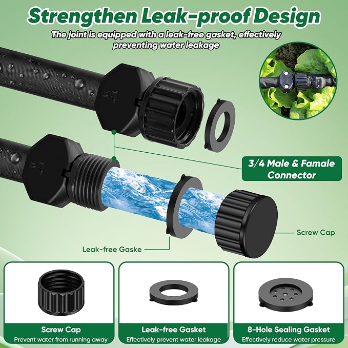 Garden Hose 50 ft, Leakproof Design Soaker Hose, Water Hose With Drip Irrigation System, 1/2 Linkable Consistent Drip Irrigation Hoses, Save 80% of Water for Garden, Farm, Orchard Plantation