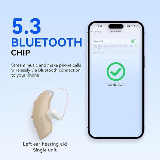 Hearing Aids for Seniors Rechargeable Hearing Aids Amplifiers with Bluetooth for Single Left Ear Hearing Loss Behind-The-Ear Ear Aid