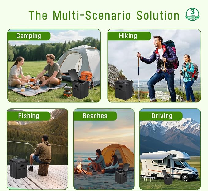 Panmout 16.5" XL Portable Toilet for Camping, Foldable Travel Toilet for Adults with Cushioned Seat, Heavy Duty 190lbs Capacity Commode for Car, Road Trip, Outdoor Emergency & Bedside Support