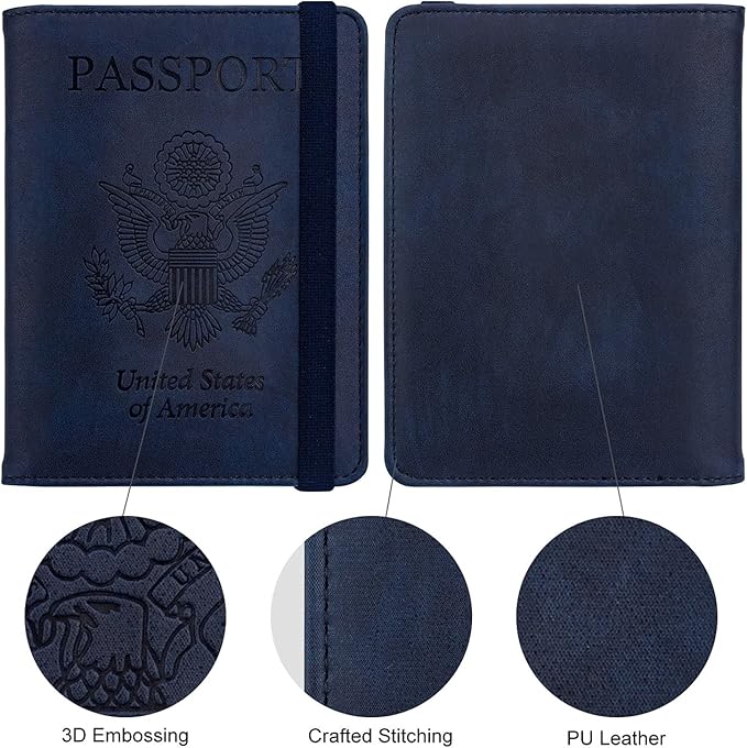 WALNEW Passport Holder for Travel, RFID Passport Wallet, Travel Essentials | PU Leather Passport Cover Case with Pen Holder, Travel Must Haves Accessories, Passport Book Holder for Women Men