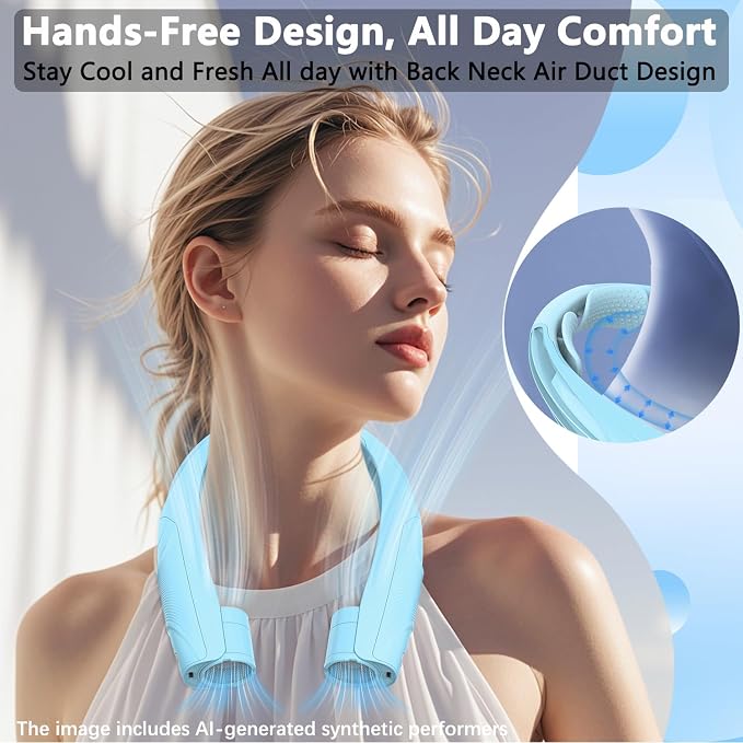 Neck Fan, 6000mAh USB Rechargeable Hands Free Personal Fan, 6 Speeds Adjustable Portable Neck Fans, Faster Cooling Wearable Fan, Ultra Quiet for Outdoor, Travel, Home, Office - Sky Blue
