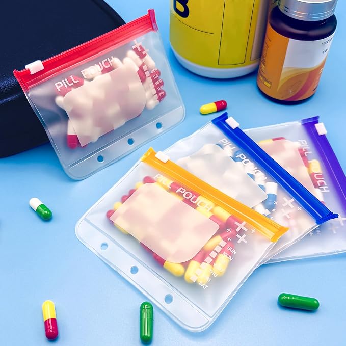 A8 Waterproof Pill Organizer Set, Twice-Daily Large Pill Organizer for Seven Days, Pill Storage with 14 Color-Coded Pouches, Reusable Travel Medicine Organizer