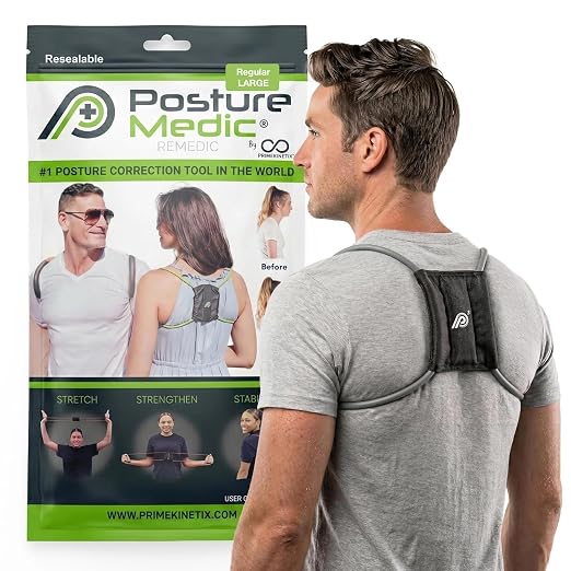 PostureMedic Plus Strength Dynamic Posture Corrector for Athletes – High Resistance Training System for Performance & Recovery – Professional Grade Posture Trainer for Men & Women - Size L (Silver)