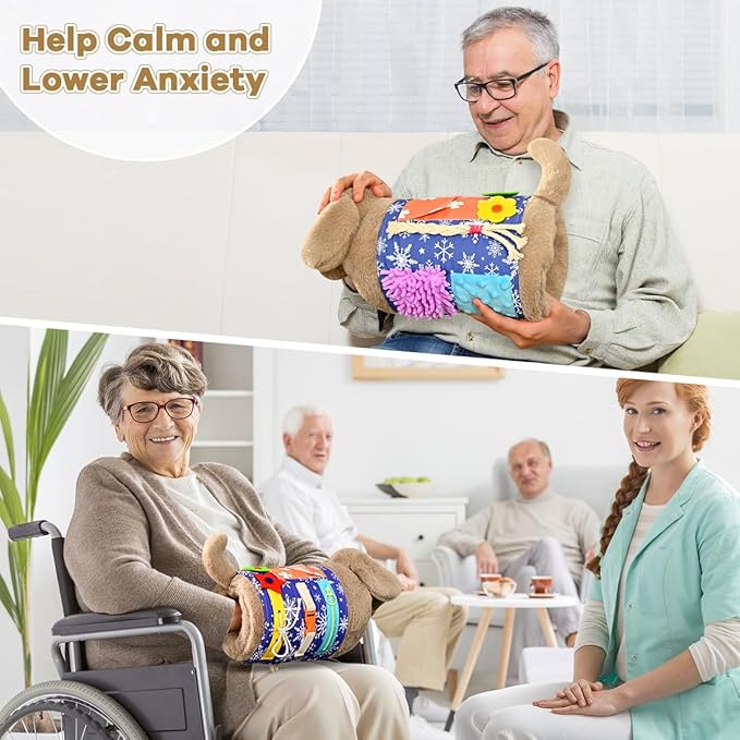 Fidget Blanket and Muff Dog for Adults with Dementia,Alzheimers Dementia Activities Products for Seniors and Elderly ,Gift Game and Sensory Fidget Toys for Alzheimer’s or Dementia