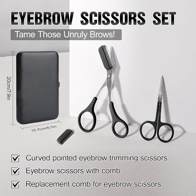 Eyebrow Kit for Men, 17 in 1 Tweezers for Women Facial Hair, Hair Scissors with comb, Eyebrow Trimmer, Brow Brushes, Hair Tools Travel Bag, Professional Grooming Tweezer for Men