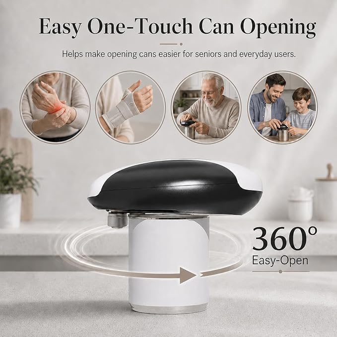 Electric Can Opener, USB-C Rechargeable Automatic Can Opener with Smooth Edge, One-Touch Operation, Magnetic Lid Hold, Easy Kitchen Gadget for Seniors, Fits Most Can Sizes