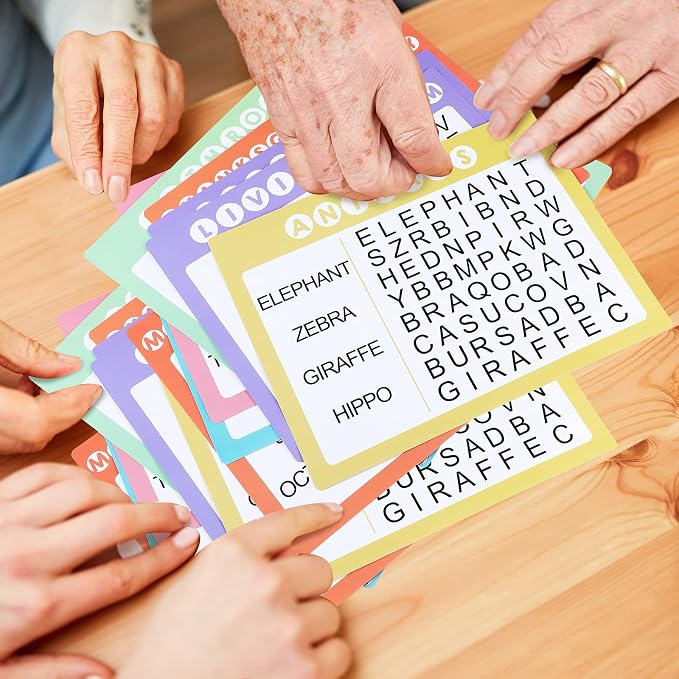 Yeaqee 12 Pcs Word Search Books for Dementia Game Reusable Alzheimers Word Search Cards Dementia Activities Large Print Products for Grandpa Elderly Seniors Patients Crossword(Pastel Color)