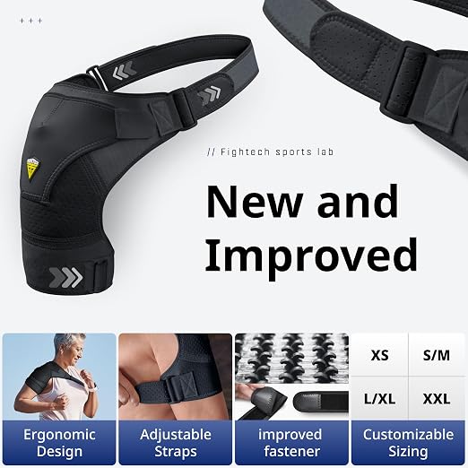 FIGHTECH Rotator Cuff Shoulder Brace for Women and Men - 4 Sizes - Shoulder Support - Pain Relief - Black - X-Small Petite Only (Chest 30-32" Bicep 7-9")