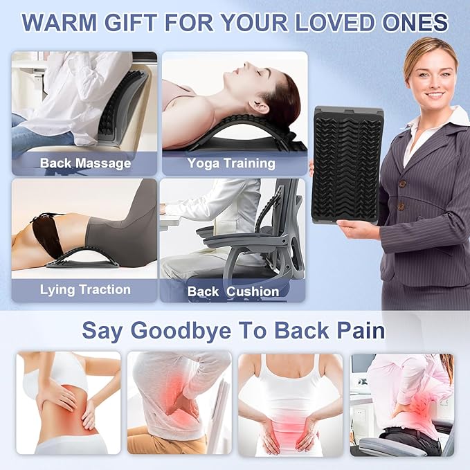 Back Stretcher for Lower Back Pain Relief, 4 Level Adjustable Arch Lumbar Back Cracker Board, Back Cracking Device, Back Massager for Scoliosis, Spine Decompression Support - Grey