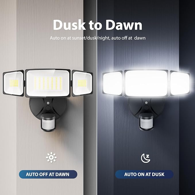 Onforu Motion Sensor Outdoor Lights, Hardwired Security Floodlights, Black | 7000LM 75W LED flood lights with movement detection, IP65 dusk to dawn outside lighting for Yard Garage, 2 Pack